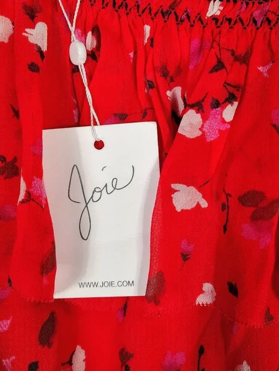 Joie Midi Dress Women's M Red Floral 100% Silk One Shoulder Asymmetrical Hem NWT - Picture 3 of 12